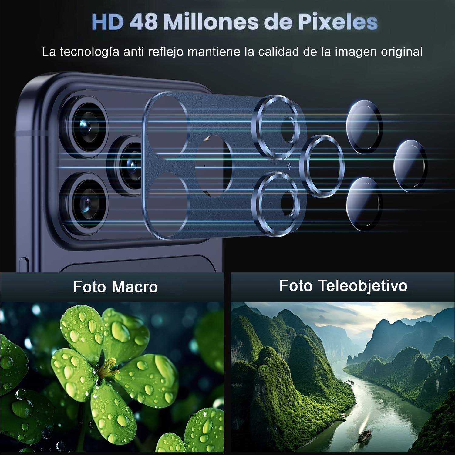 Protector Cámara Para iPhone 17 Pro Vidrio 9H + Marco Modulo Metálico Integrado Full Cover HD