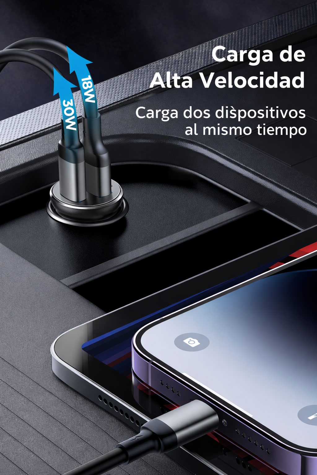 Cargador de Auto Rápido 30W PD + QC Joyroom Mini Metálico | USB-C + USB | Carga Rápida iPhone y Android