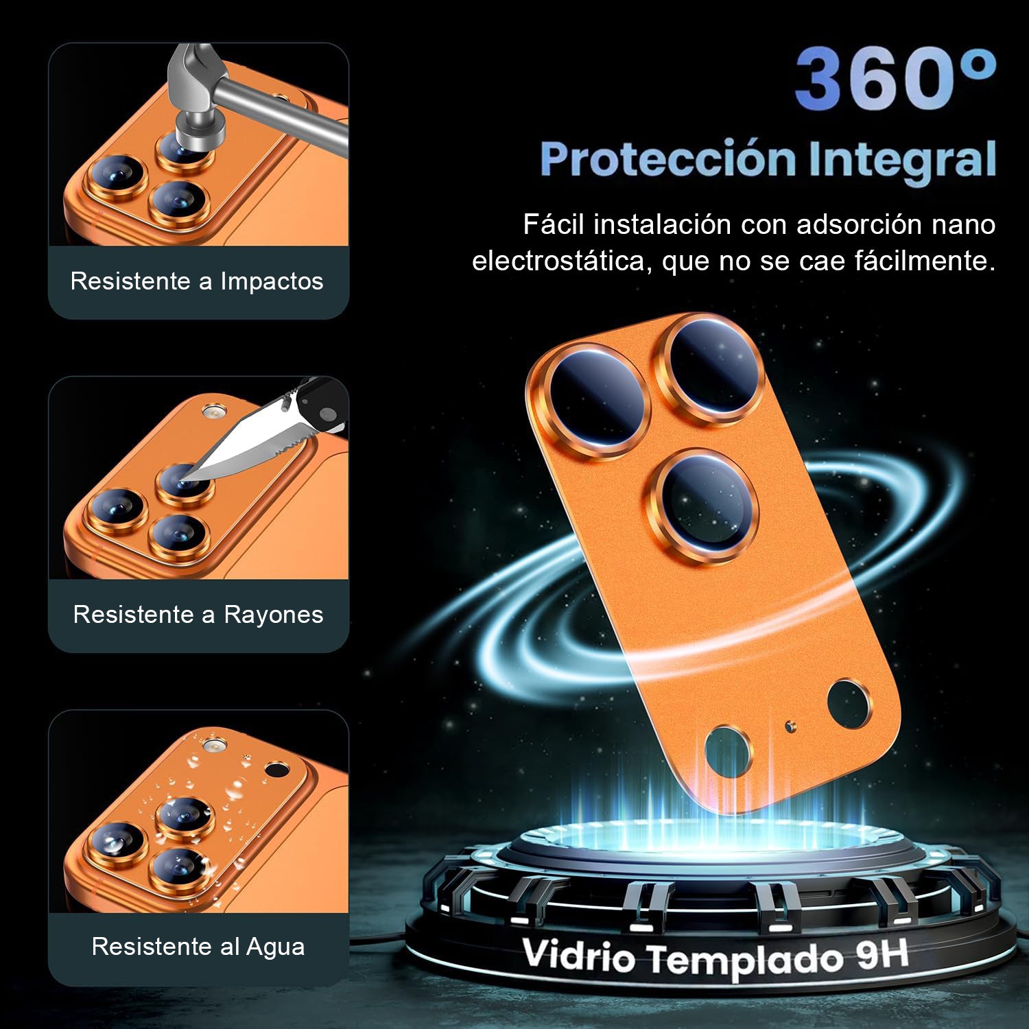 Protector Cámara Para iPhone 17 Pro Vidrio 9H + Marco Modulo Metálico Integrado Full Cover HD