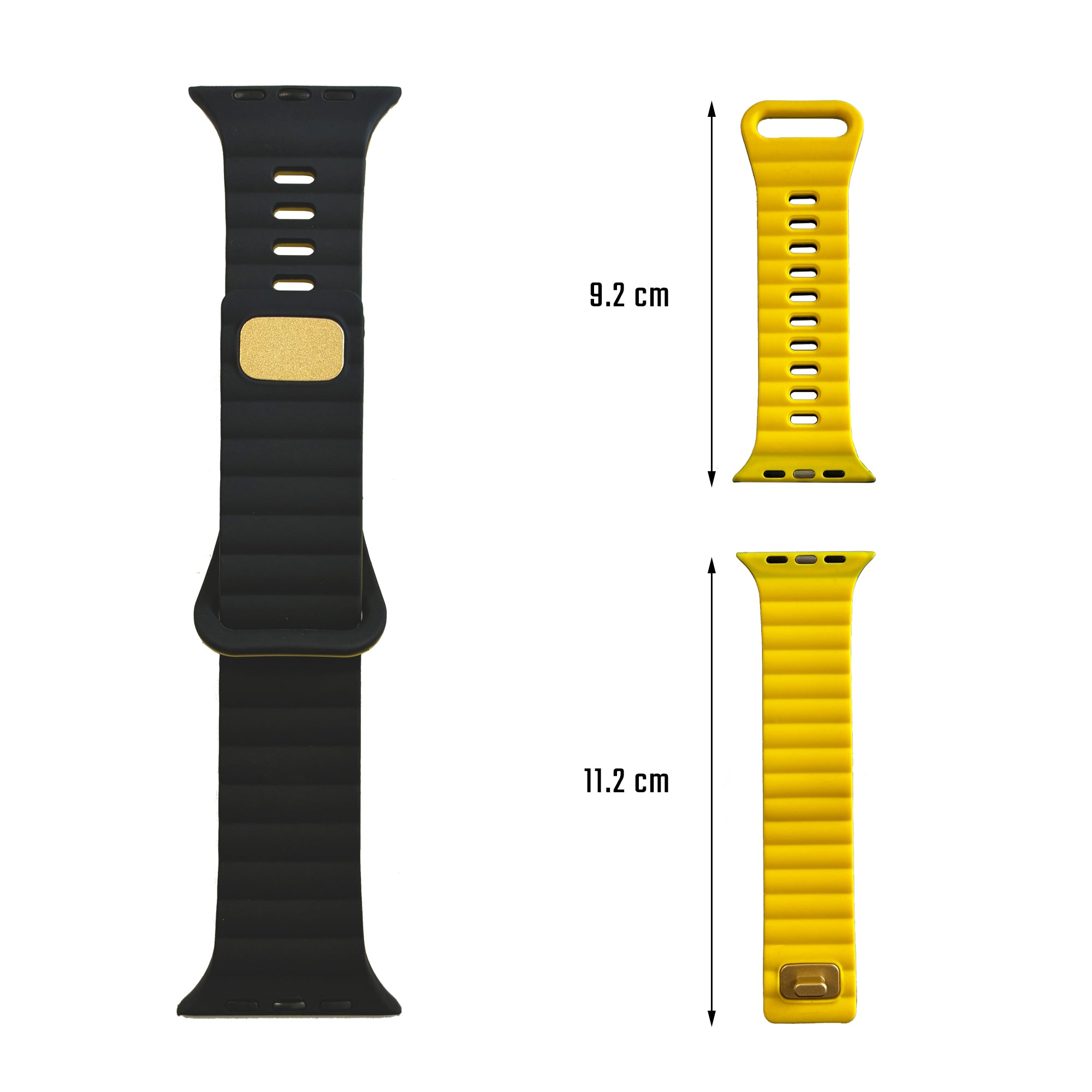 Correa / Pulsera Silicona Duo Para Apple Watch 42 / 44 / 45 / 46 & Ultra 49 MM - Color Negra / Amarilla