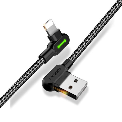 Cable Gamer USB a Lightning Mcdodo 90° – Carga Rápida 3A y Transferencia de Datos | 1,2 y 1,8 Metros