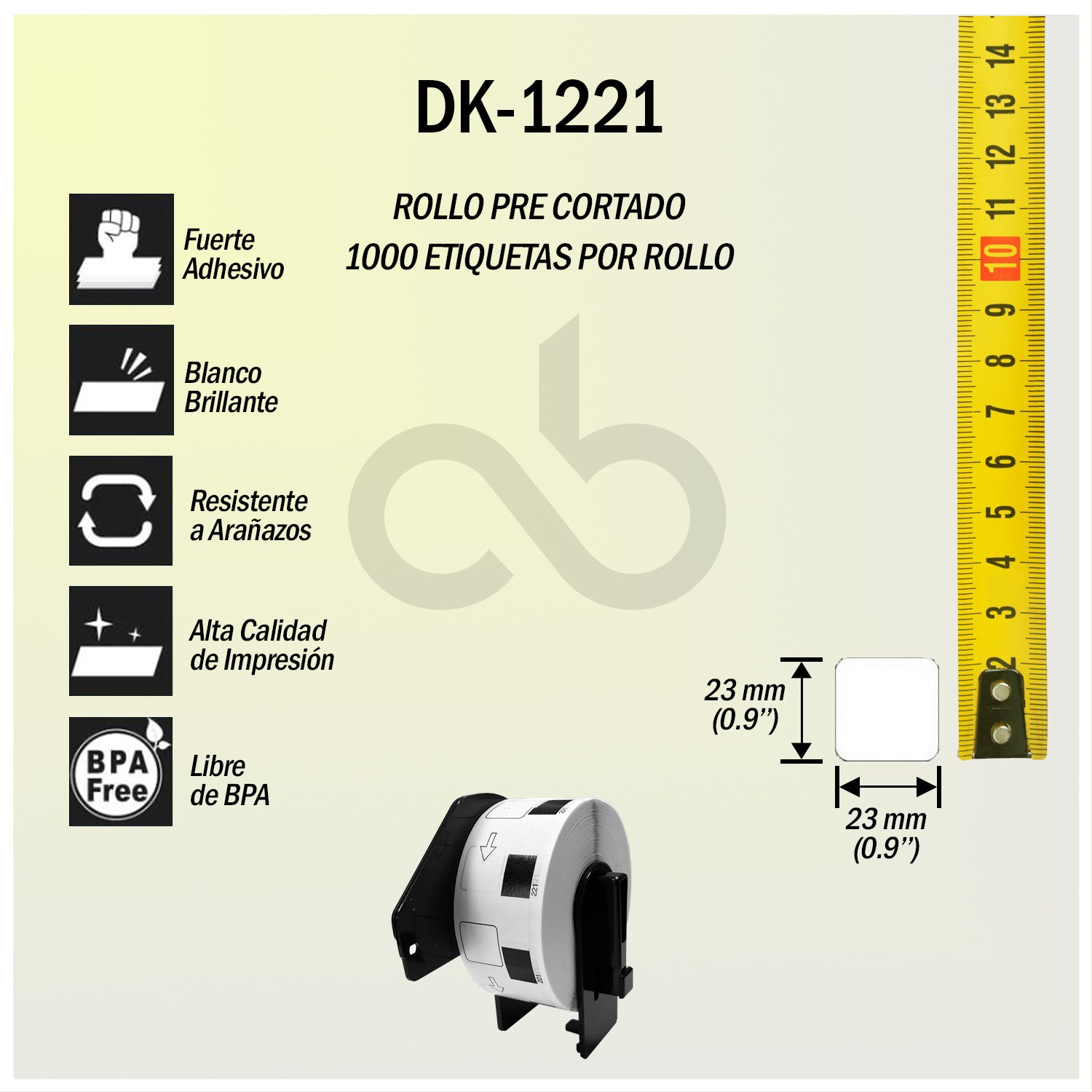 Rollo de Etiquetas Adhesivas DK 1221 Cellbox 23x23mm – 1000 Etiquetas | Compatible Brother QL
