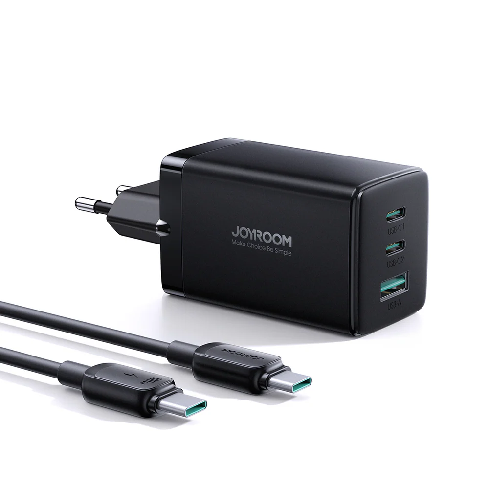 Cargador / Adaptador Triple Puerto Carga Rápida 65W + Cable Tipo C - Tipo C 100W - Joyroom
