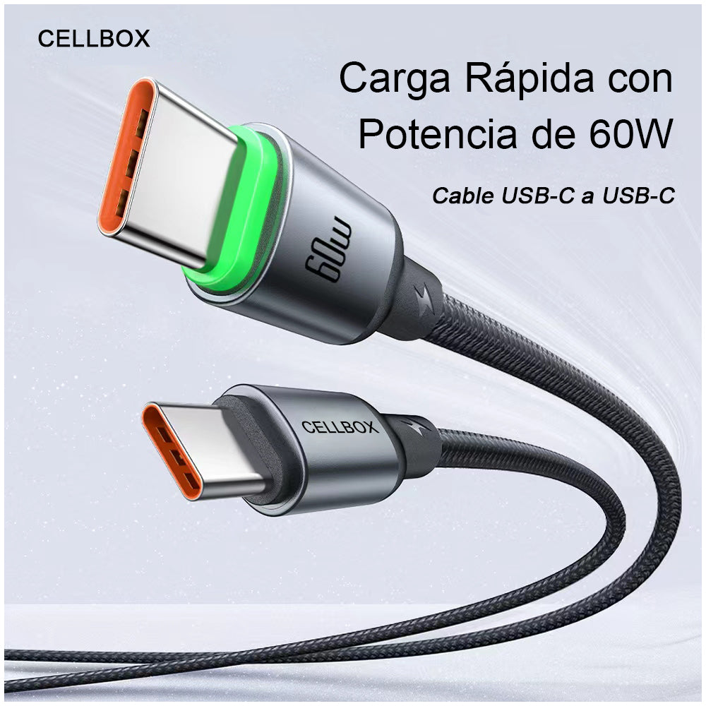 Cable Trenzado USB Tipo C - USB Tipo C - Certificado - 2 Metros / Carga Rápida 60W