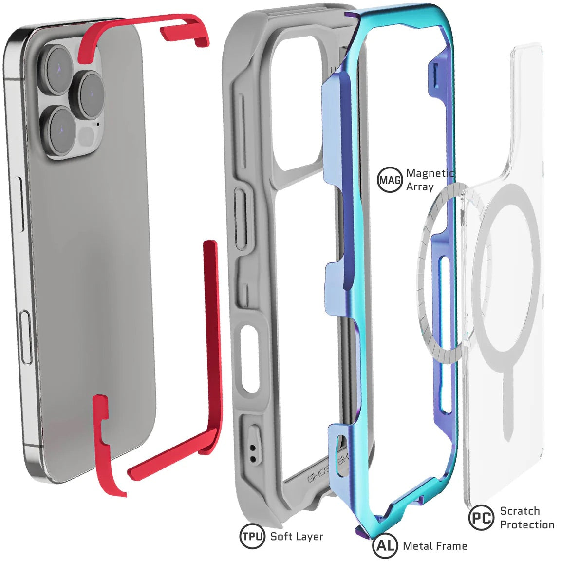 Carcasa Ghostek Atomic Slim MagSafe iPhone 16 Pro – Protección Militar de Aluminio Antigolpes