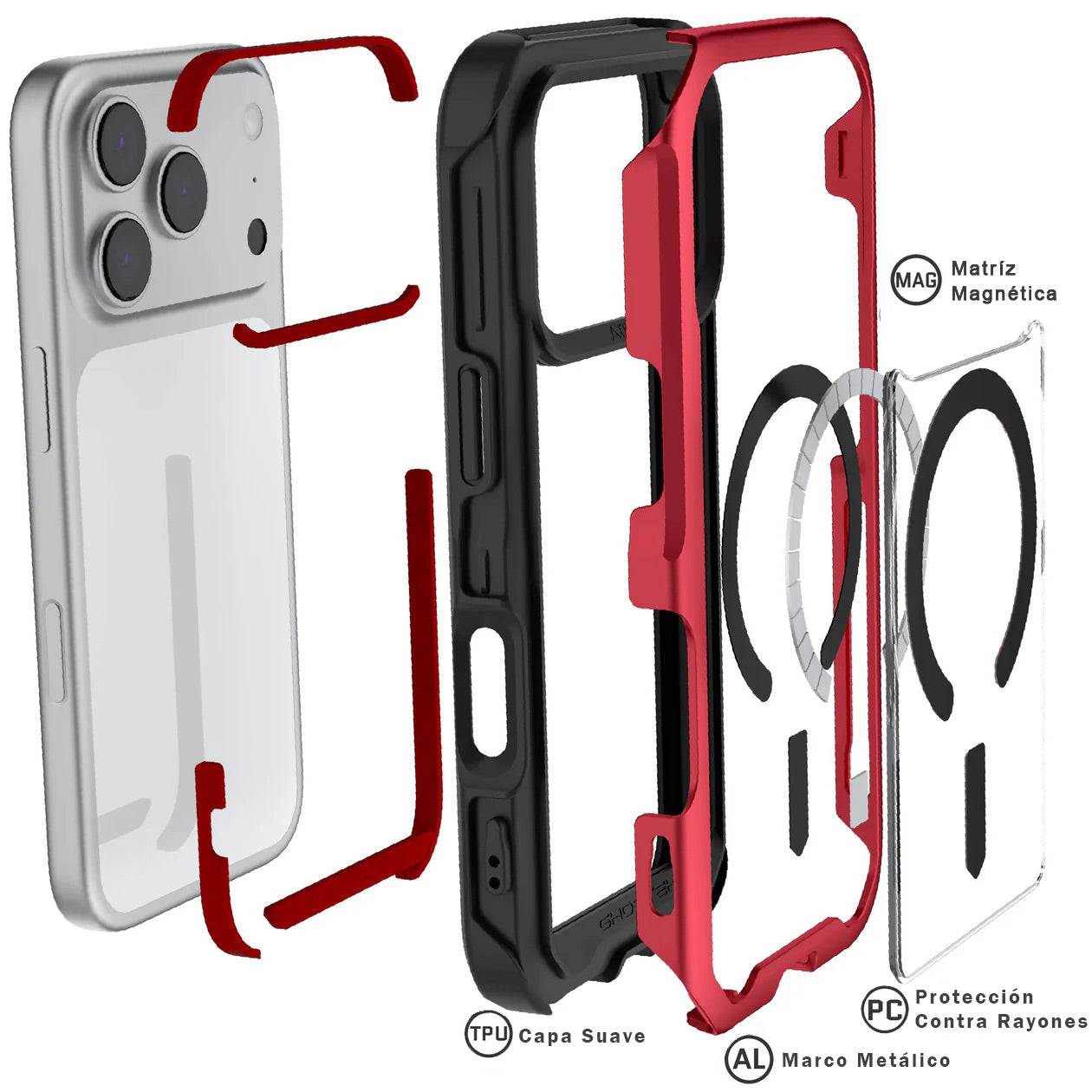 Carcasa Ghostek Atomic Slim MagSafe iPhone 17 Pro – Protección Militar de Aluminio Antigolpes | Roja
