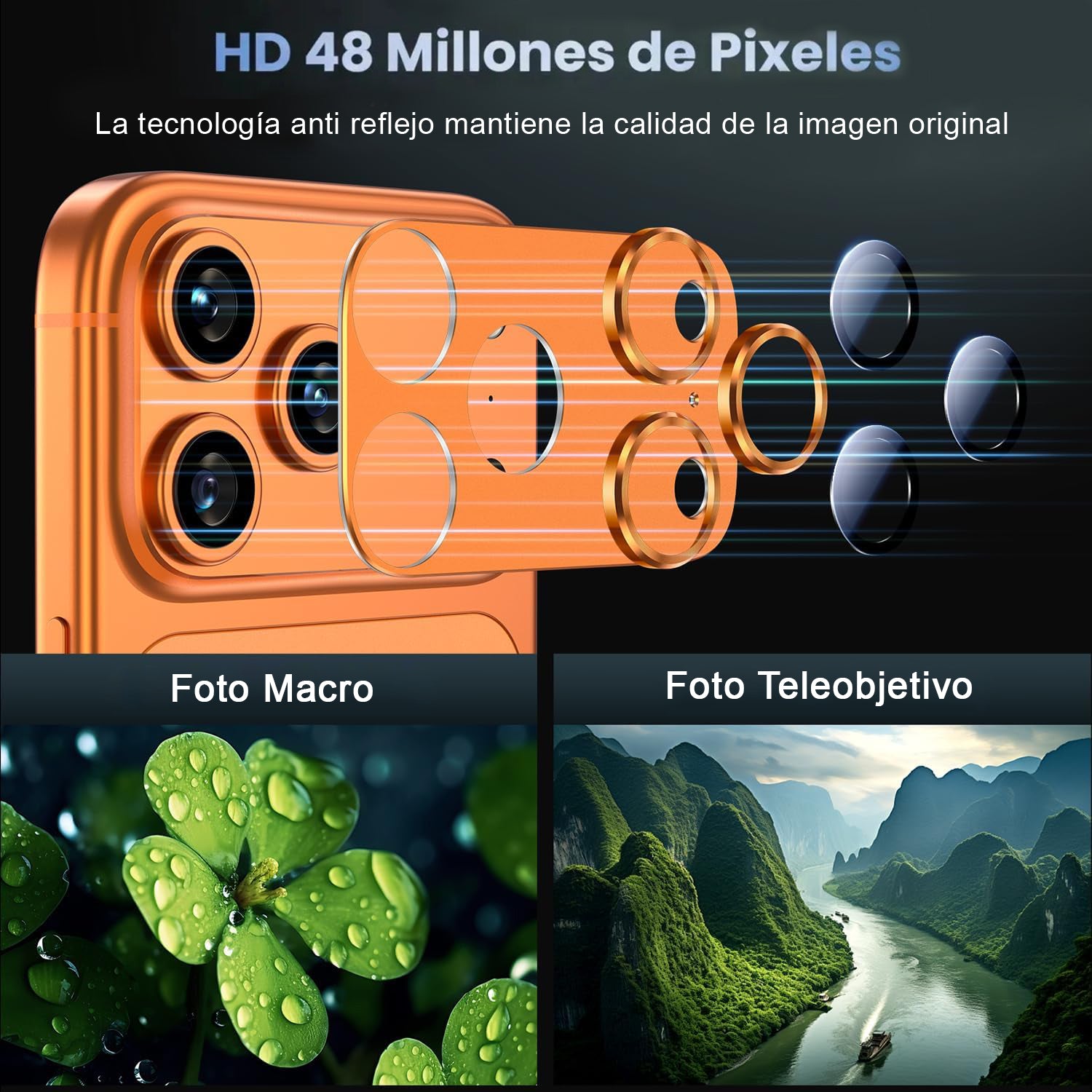 Protector Cámara Para iPhone 17 Pro Vidrio 9H + Marco Modulo Metálico Integrado Full Cover HD