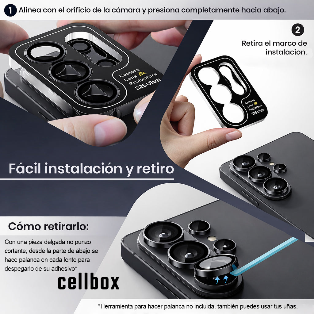 Protector de Lente Cámara Samsung S26 Ultra – Vidrio 9H + Marco Metálico