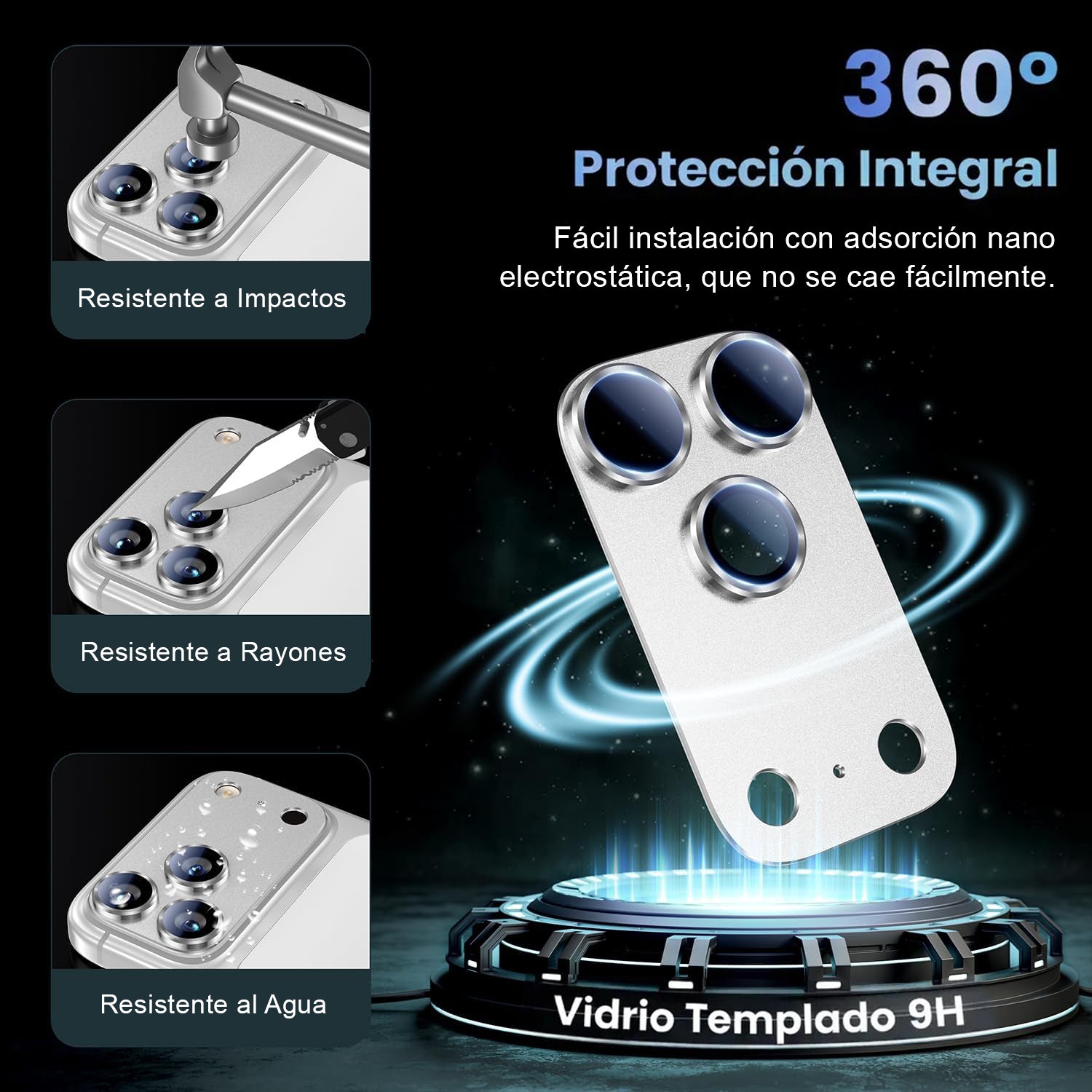 Protector Cámara Para iPhone 17 Pro Vidrio 9H + Marco Modulo Metálico Integrado Full Cover HD