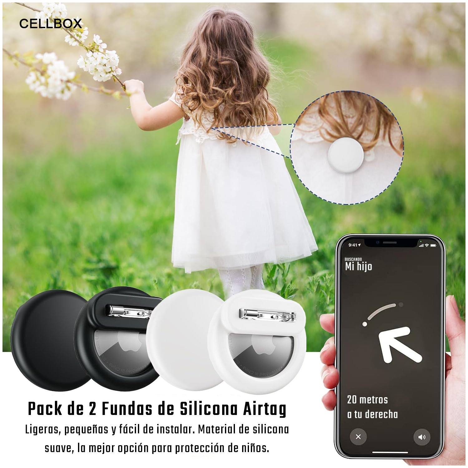 Pack 2 Fundas Protectoras para Apple AirTag con Clip y Alfiler de Seguridad | Silicona Antigolpe