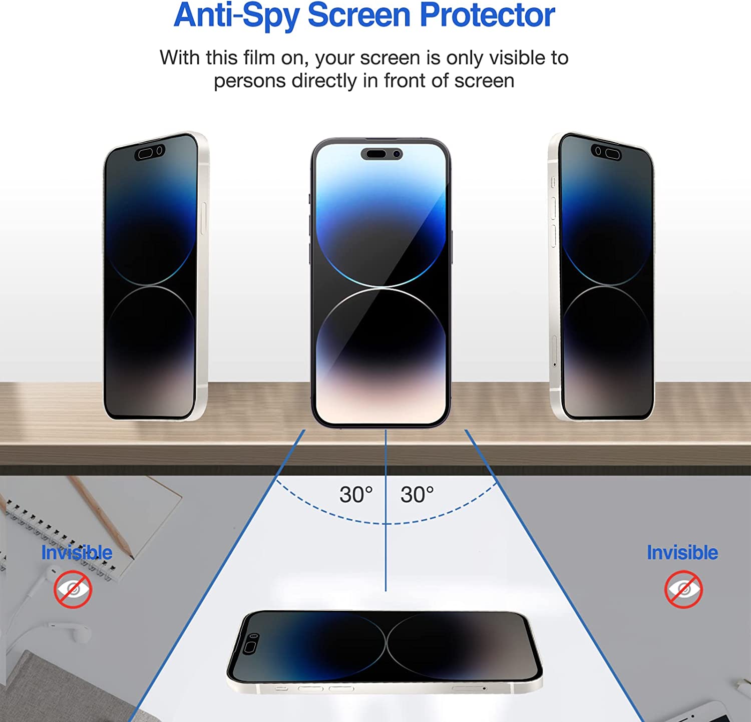 Lámina Antiespía de Vidrio Templado 3D iPhone 14 Pro Max